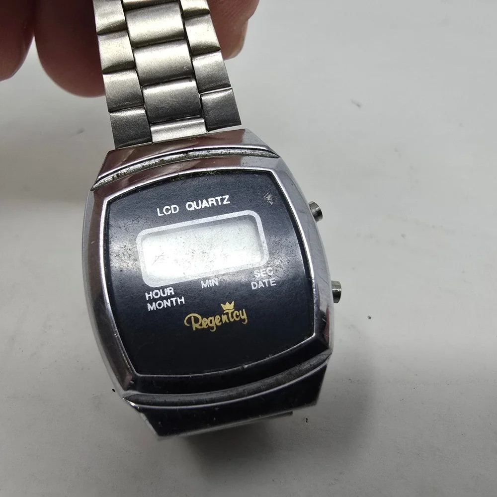 Vintage Regency LCD Quartz Digital Watch Silver Stainless Steel Hong Kong Parts